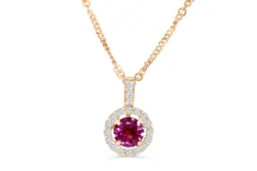 0.78 CT Round Cut Pink Sapphire Diamond Pendant 0.21 CT TW 14K Rose Gold PSPEN001