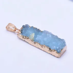 1 Blue 40*9mm  Agate Rectangle Drusy Pendant Gold Plated Jewelry Making Handmake  DIY Natural stone Healing Fashion Jewelry Charm