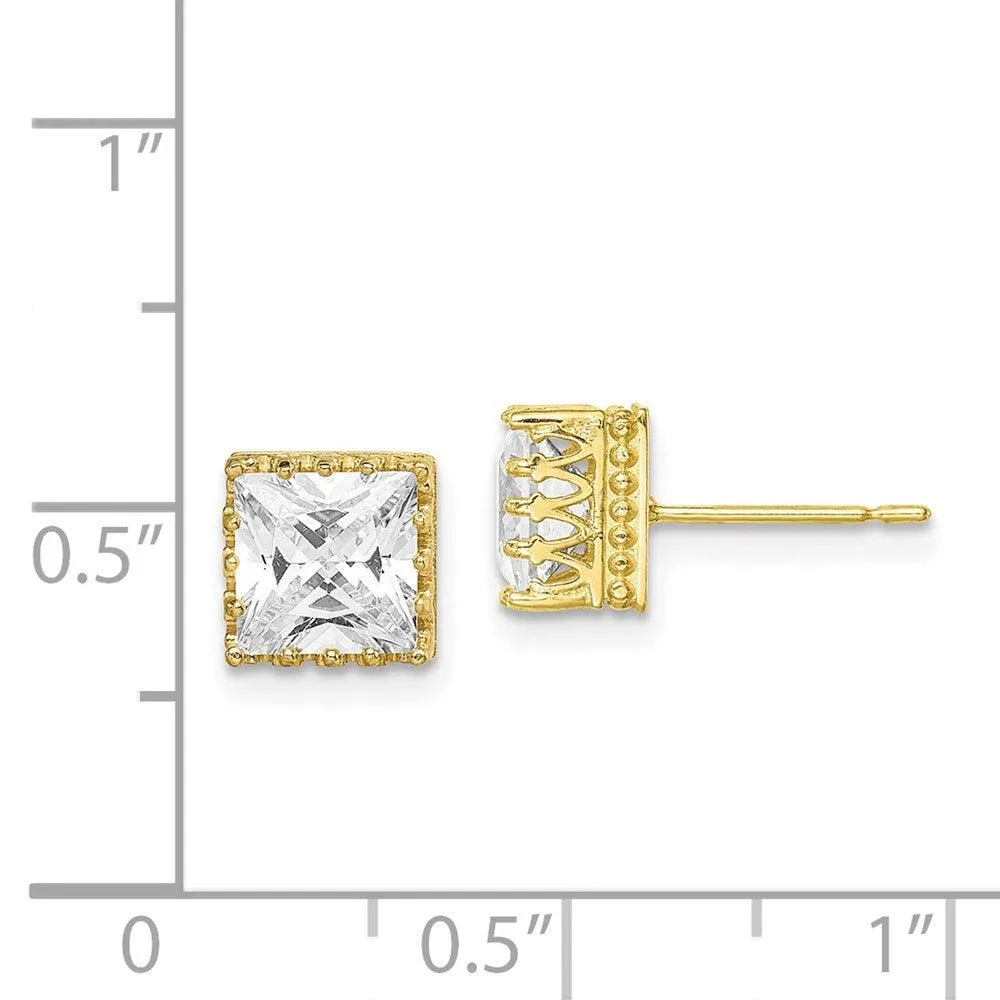 10k Tiara Collection 7mm Polished Square CZ Earrings