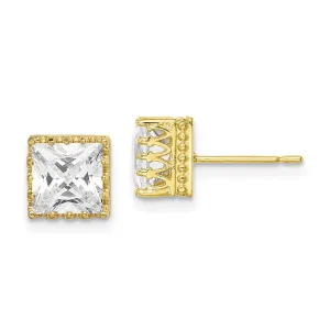 10k Tiara Collection 7mm Polished Square CZ Earrings