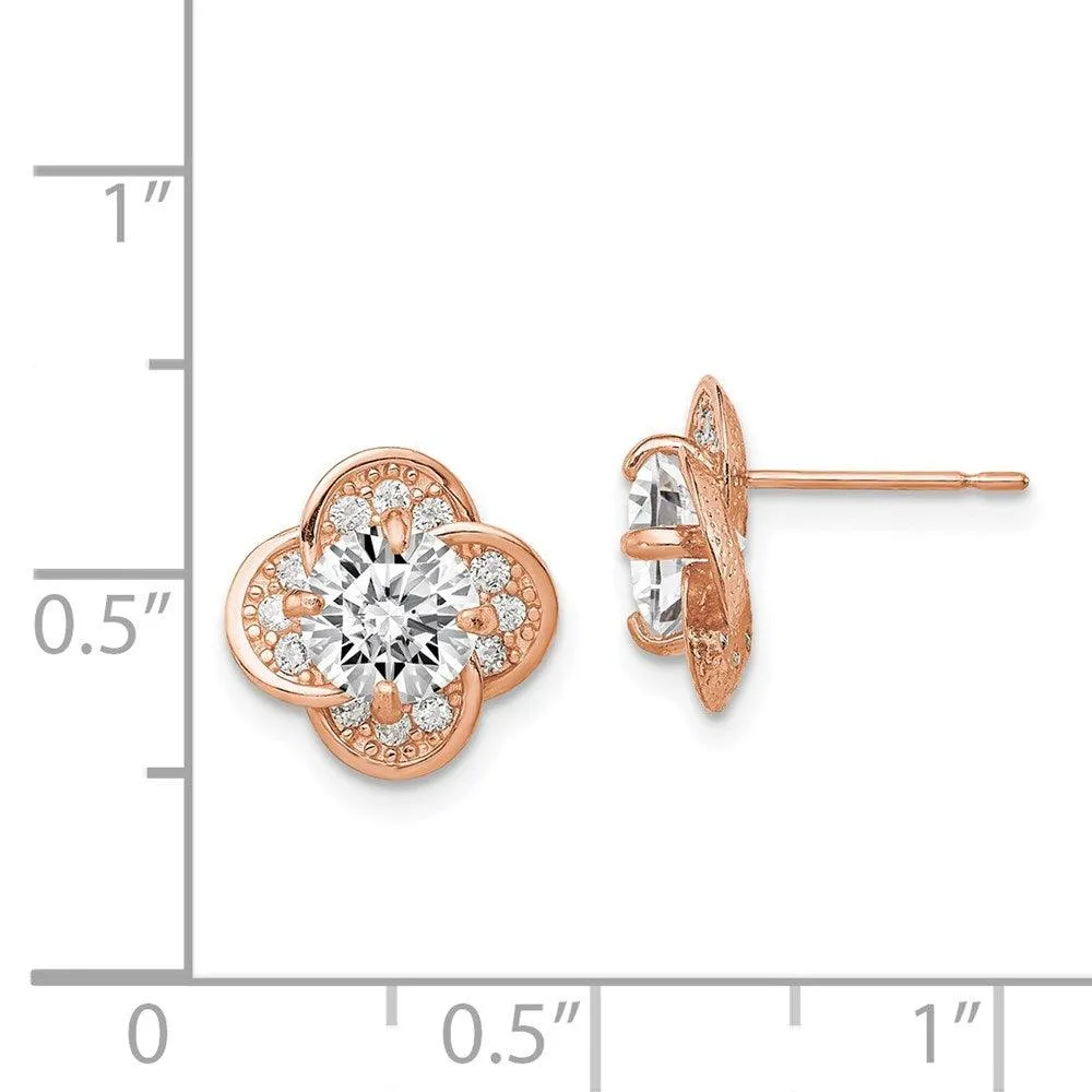 10K Tiara Collection Rose Gold Polished CZ Post Earrings