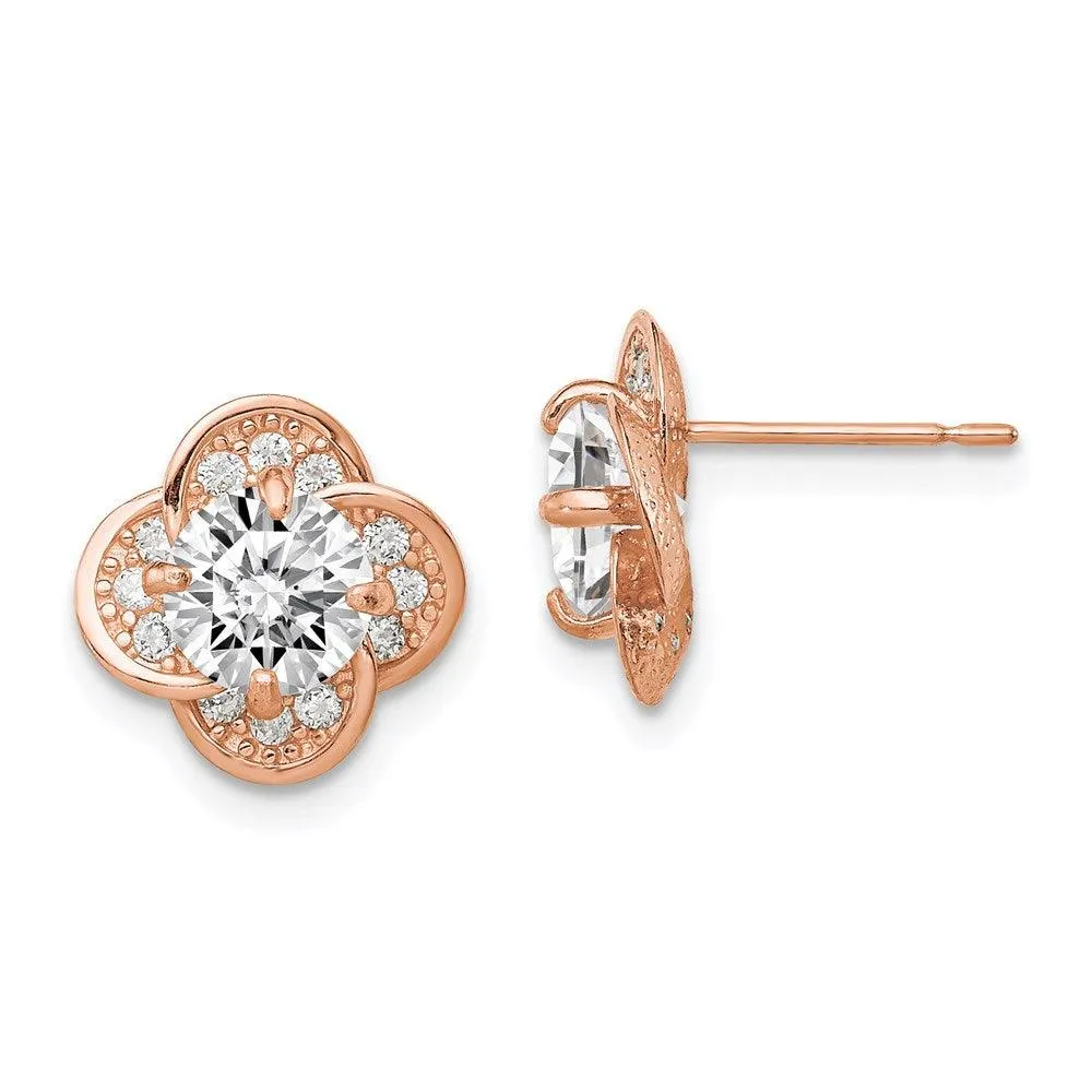 10K Tiara Collection Rose Gold Polished CZ Post Earrings