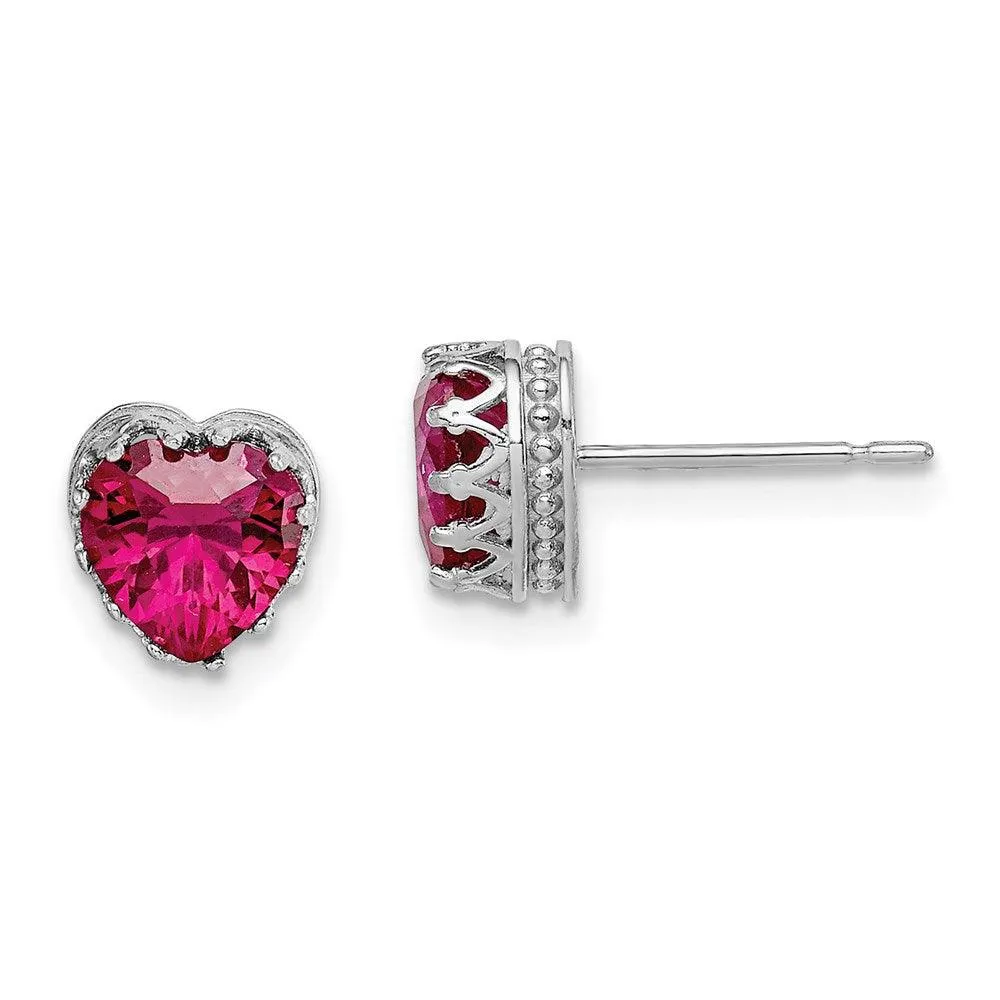 10k Tiara Collection White Gold 6mm Polished Heart Created Ruby Earrings