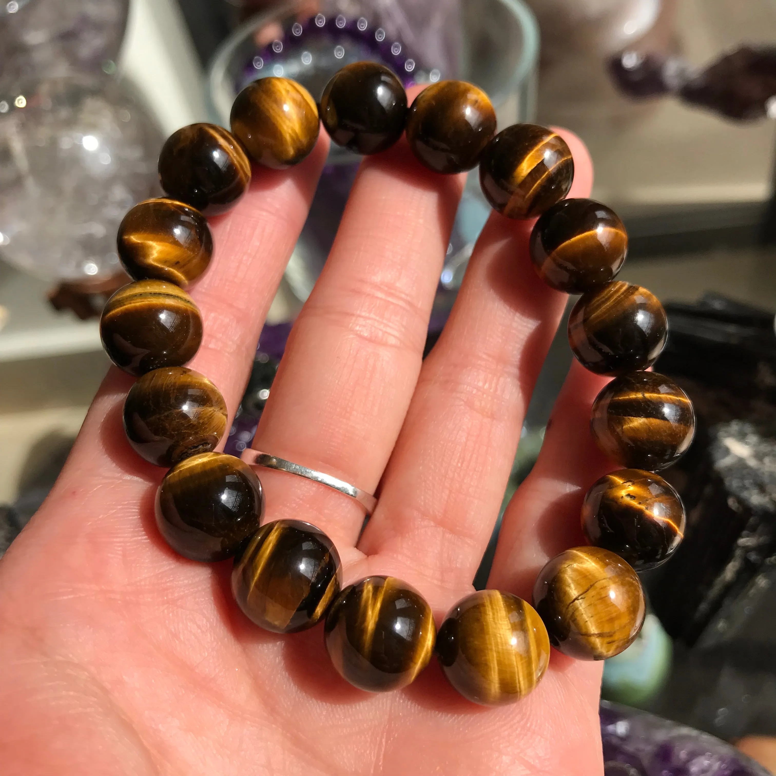 12mm Top Quality Brown Tiger Eye Bracelet | Fashion Healing Stone Jewelry for Men Women