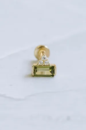 14K Real Gold Cz or Genuine Diamond Green Sapphire Baguette Tiara Forward Helix Cartilage Tragus Inner Conch Internally Threaded Earring Labret Jewelry