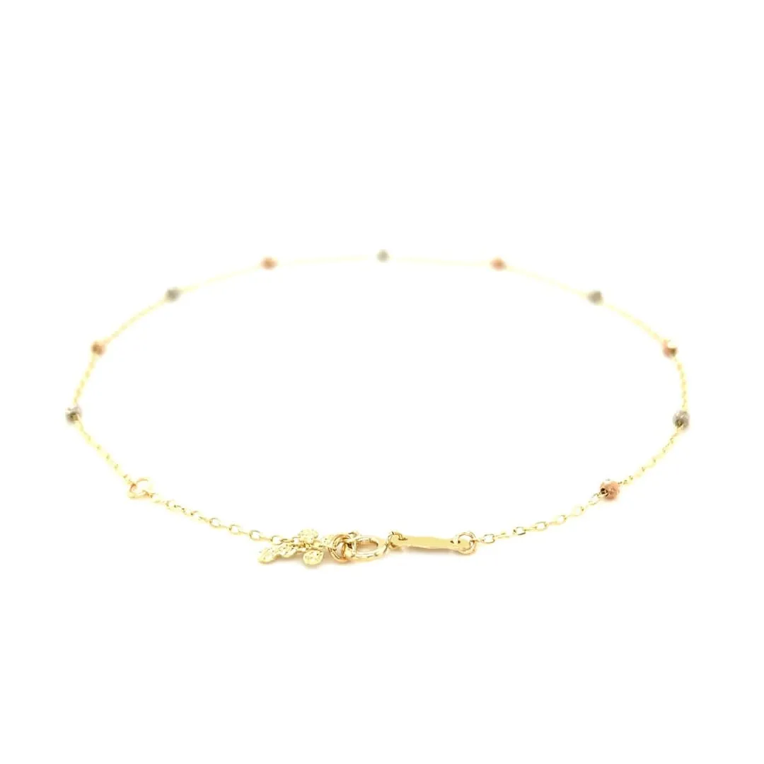 14k Tri Color Gold Anklet with Cross