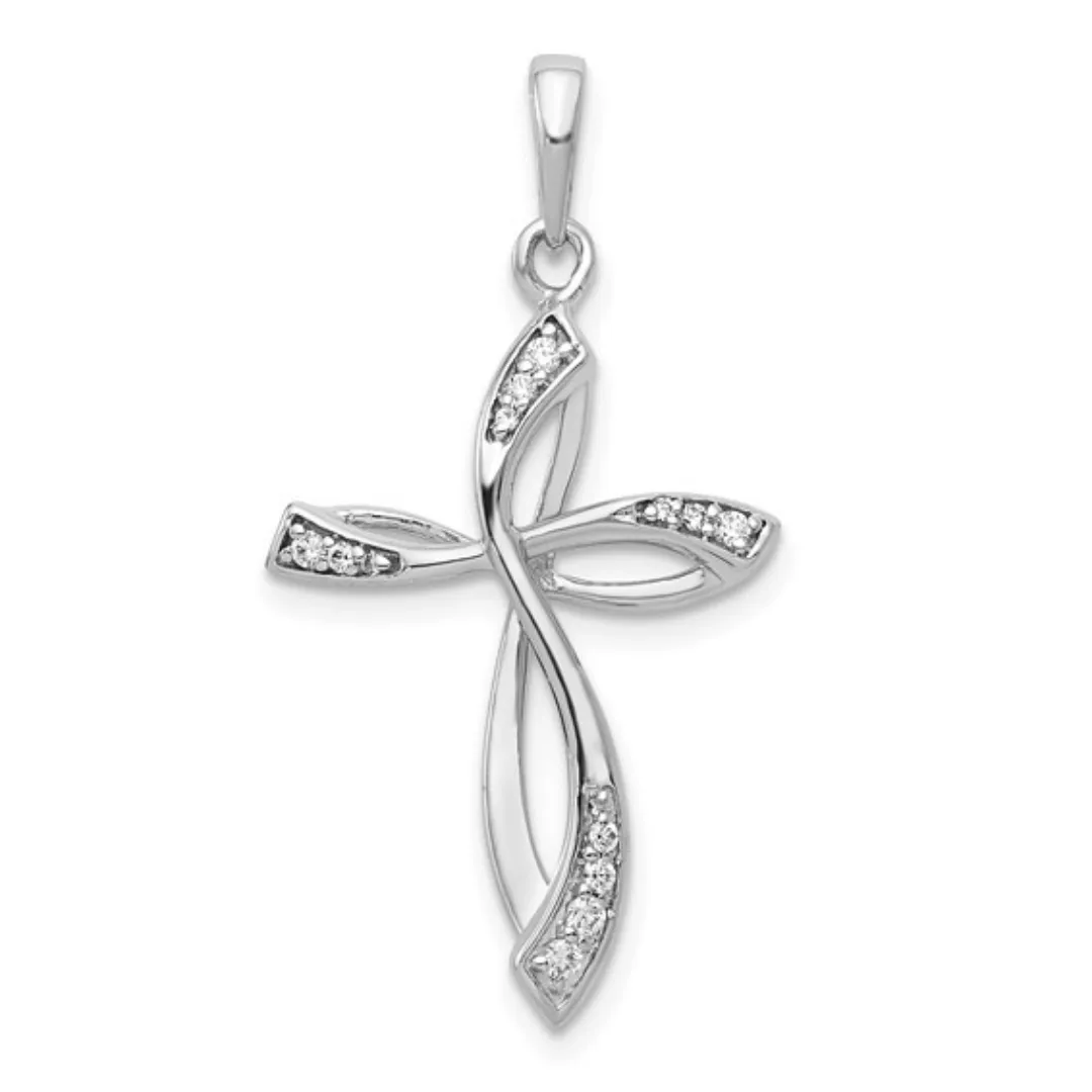 14K White Gold Lab Diamond Cross Pendant