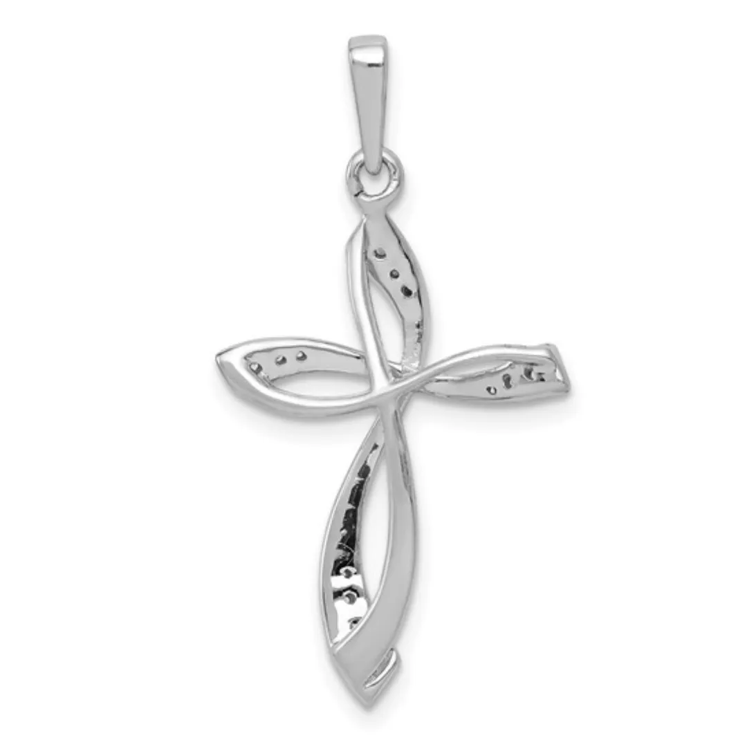 14K White Gold Lab Diamond Cross Pendant