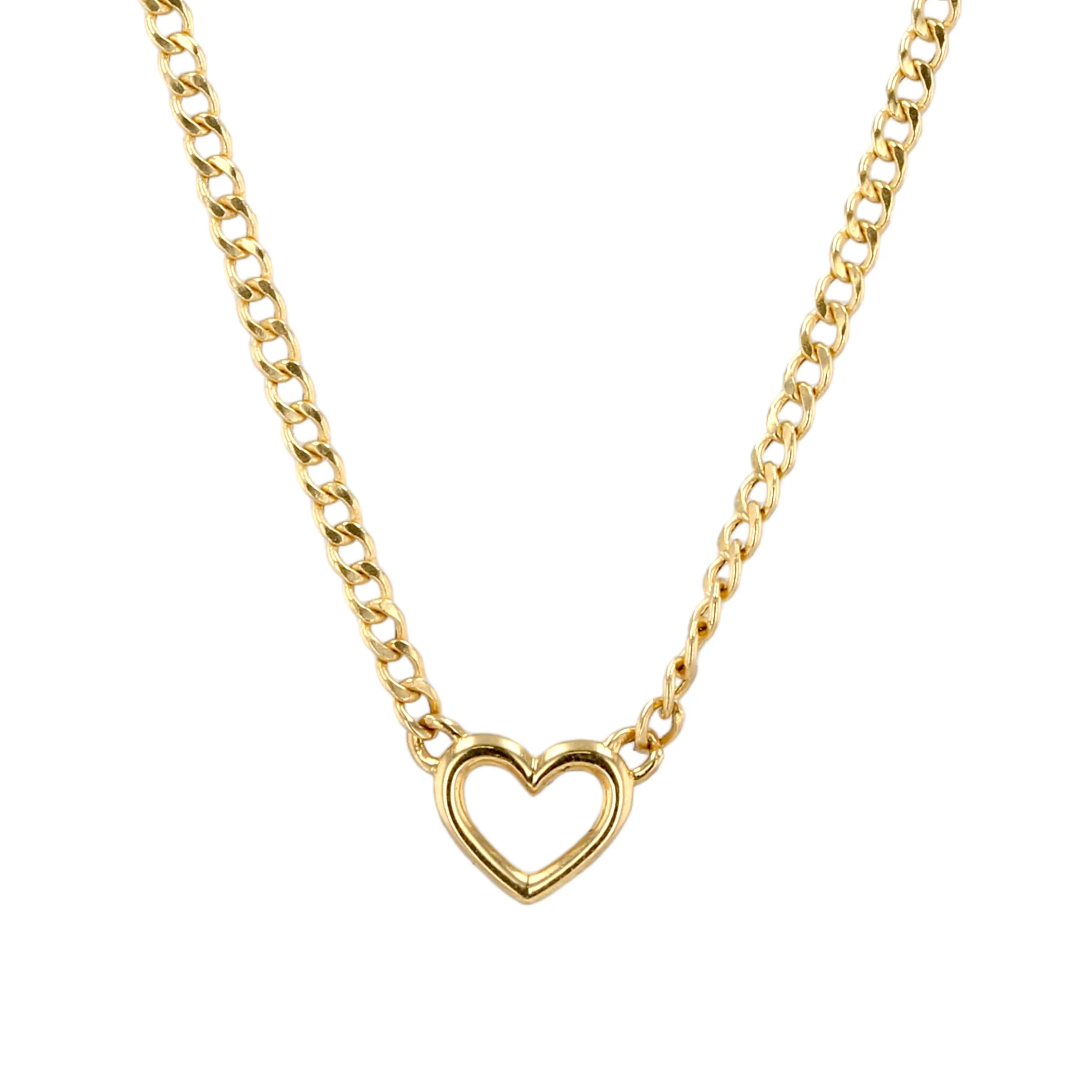 14K Yellow gold baby miami Cuban link heart pendant choker -12219