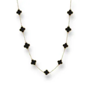 14K Yellow gold black enamel clover choker-9094