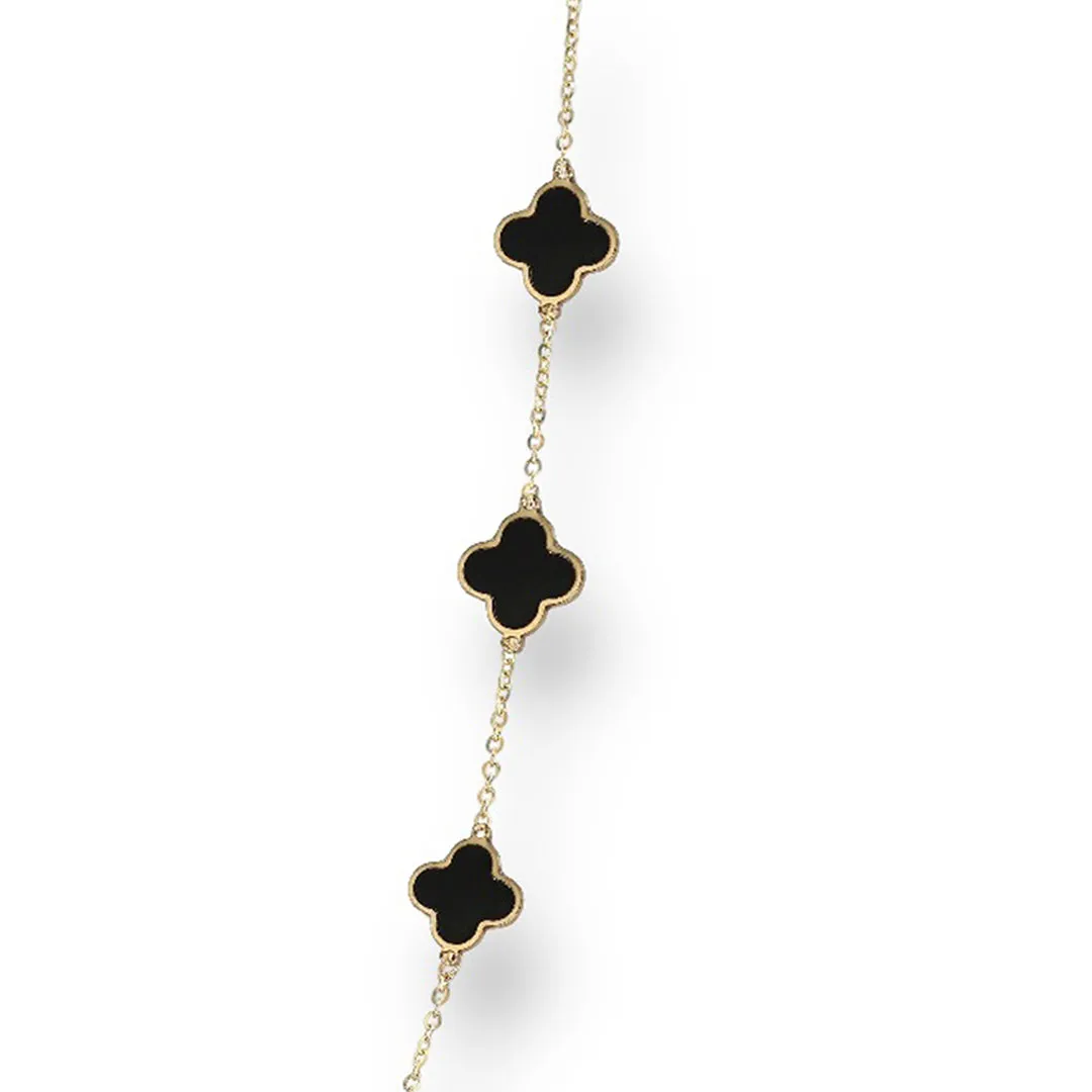 14K Yellow gold black enamel clover choker-9094