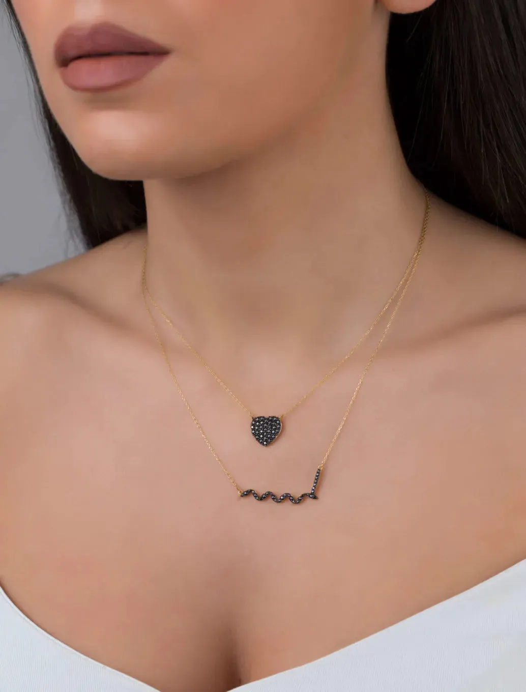 18K Gold Black Heart Zircon Necklace