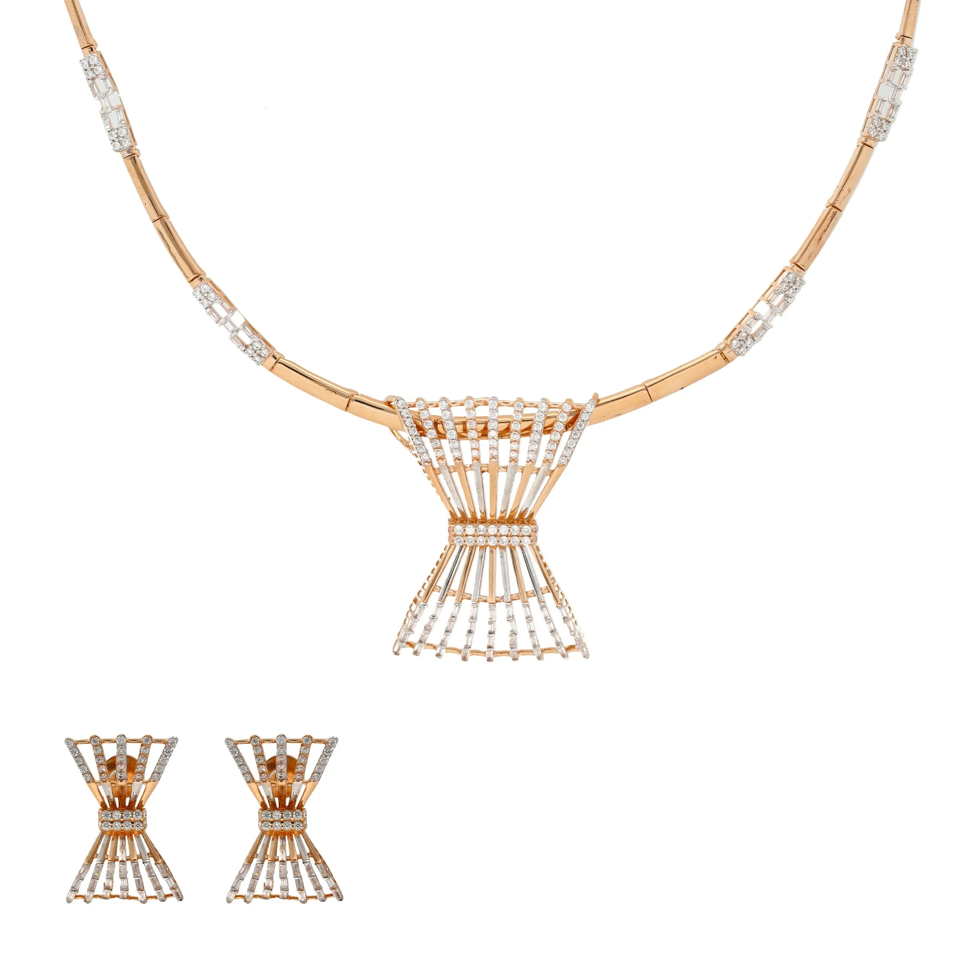 18K Rose Gold & CZ Necklace Set (25.6gm)