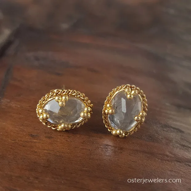 18KYG & White Topaz Stud Earrings