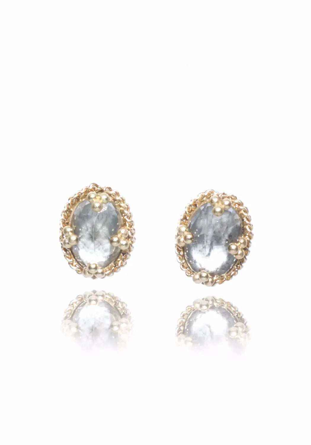 18KYG & White Topaz Stud Earrings