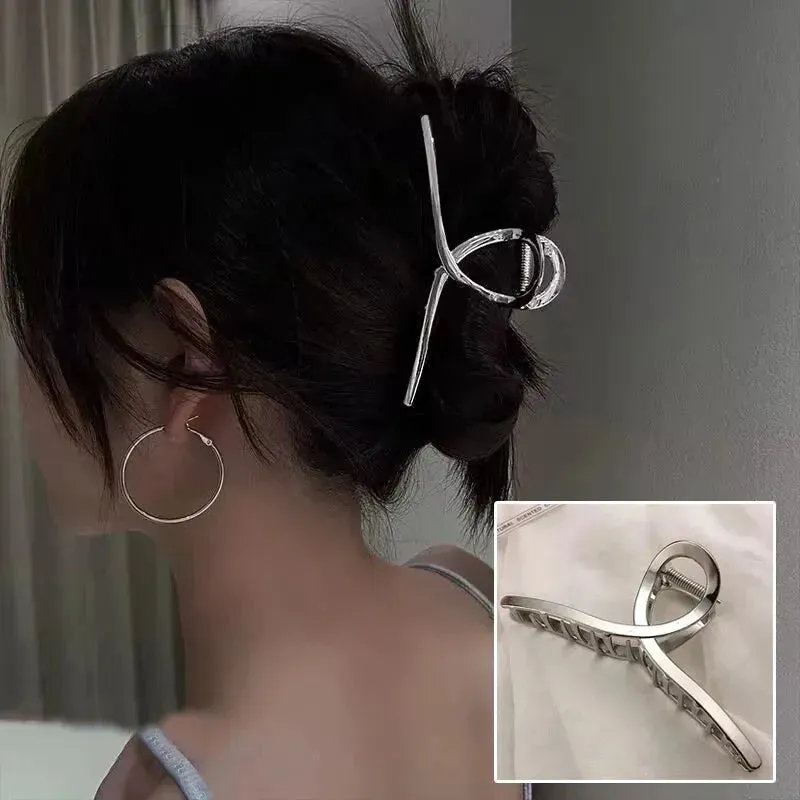 2023 Korean Metal Geometric Hair Claws Barrettes Elegant Hair Clips Crab Hollow