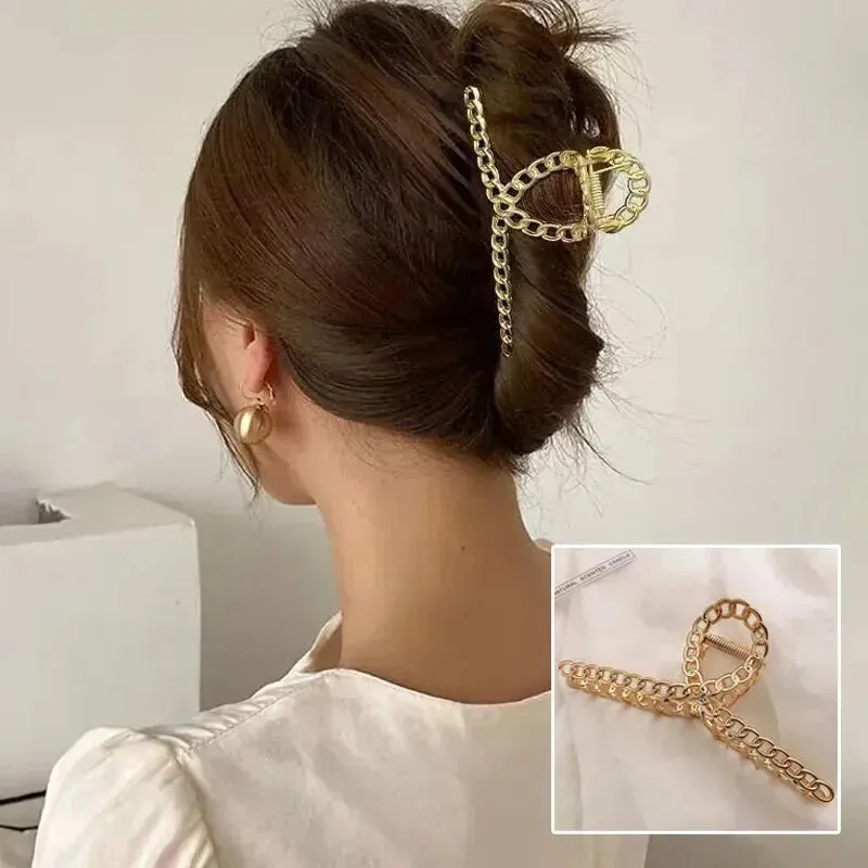 2023 Korean Metal Geometric Hair Claws Barrettes Elegant Hair Clips Crab Hollow