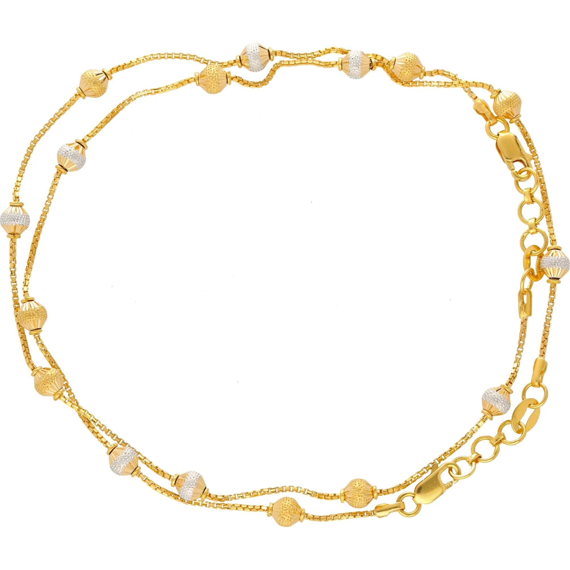 22K Yellow & White Gold Ball Bead Anklet Set (14gm)