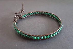 4 mm Malachite Green Beads Leather Wrap Bracelet Anklet, Leather Bracelet, Beaded Bracelet, Women Anklet , Unisex Bracelet,Men Bracelet