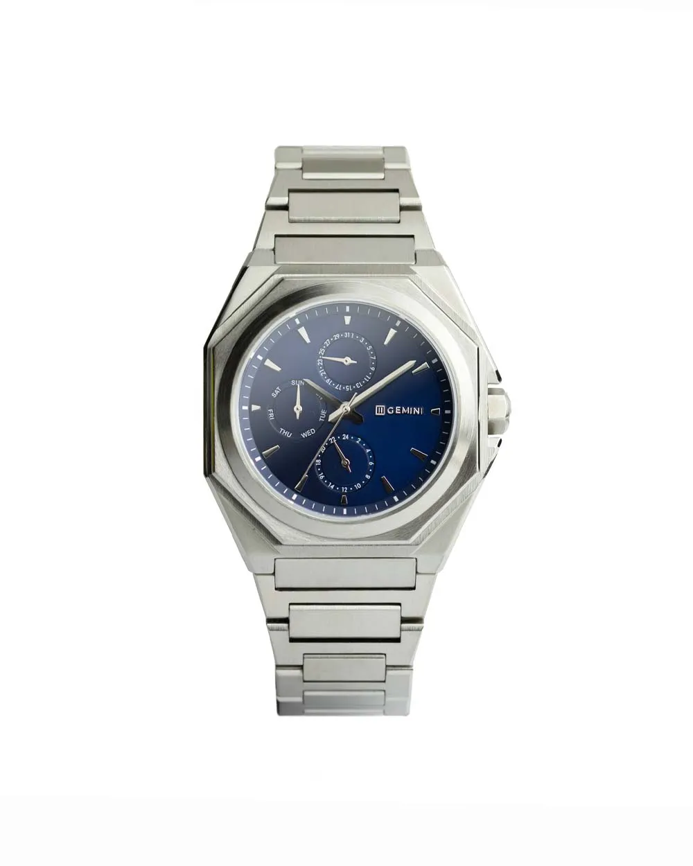 42mm full stainless steel watch with silver finish