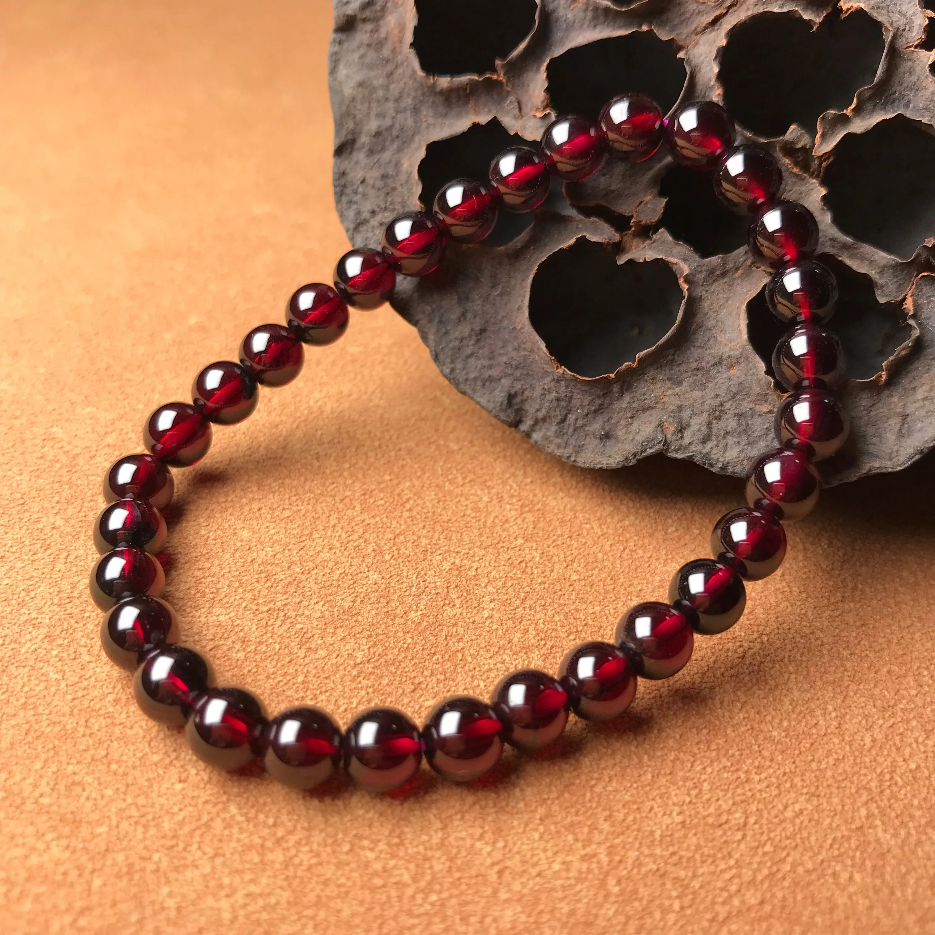 6mm Protection Red Garnet Crystal Bracelet | Root Chakra Healing Stone Jewelry