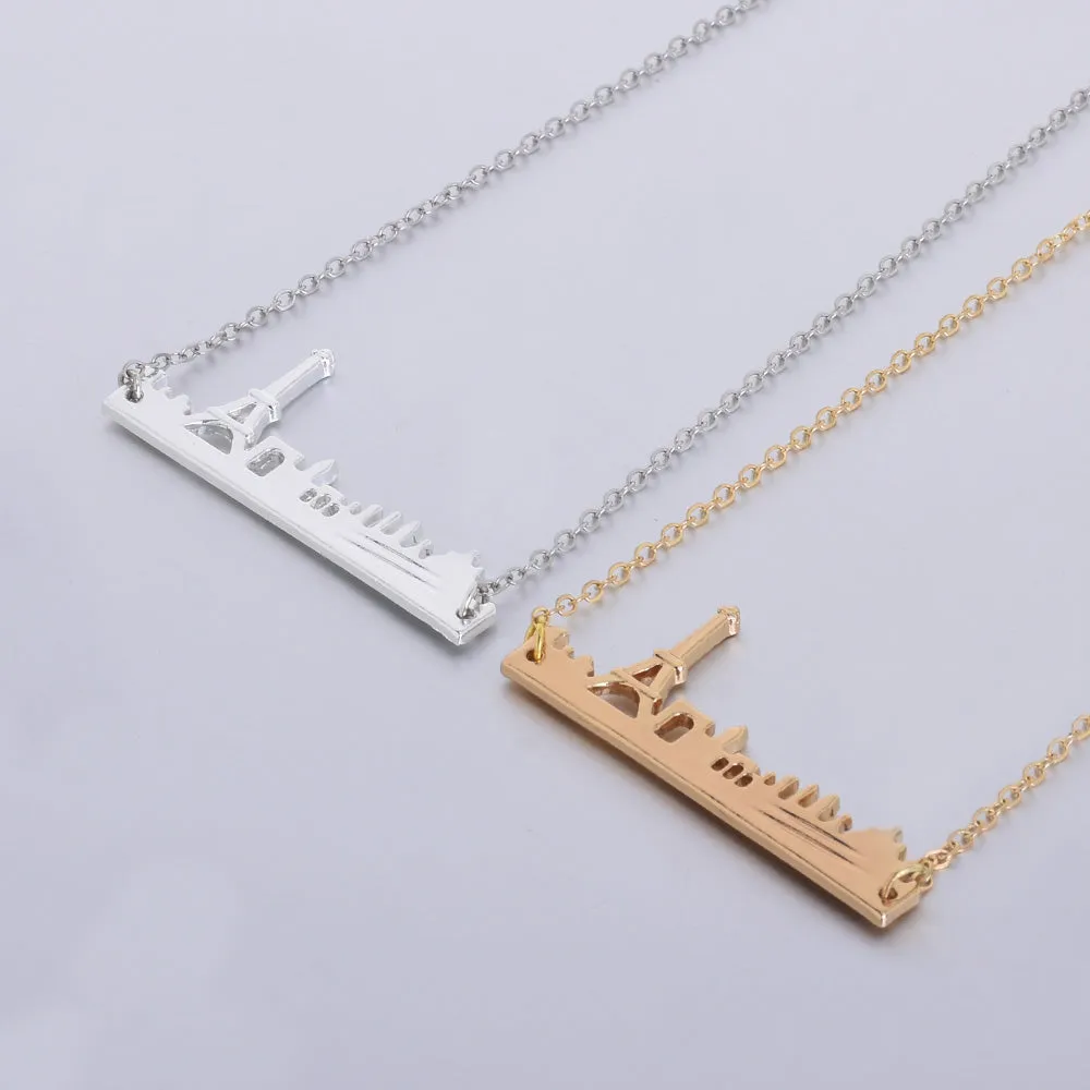 About 48*20mm City Necklace City Pendant Minimalist Necklace Jewelry visitors necklace Skyline Pendant Necklace Paris lover gift cute silver 1pcs