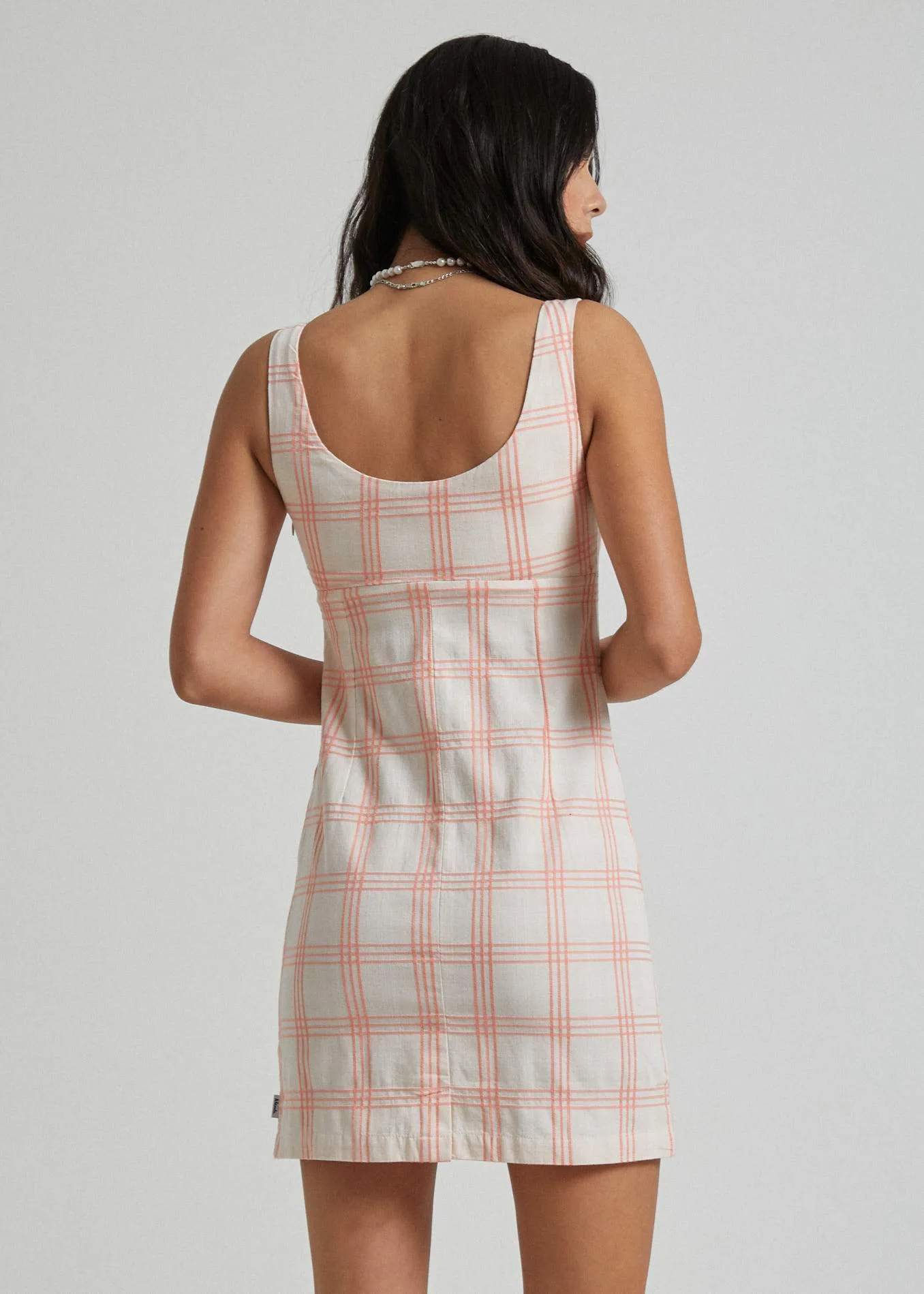 Afends Womens Debbie - Mod Mini Dress - Peach Cream Check