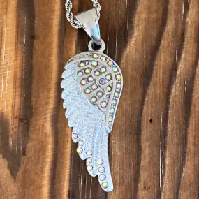 Angel Wings Crystal Pendant - Rope Necklace or Omega - Rainbow Stones - SK2254