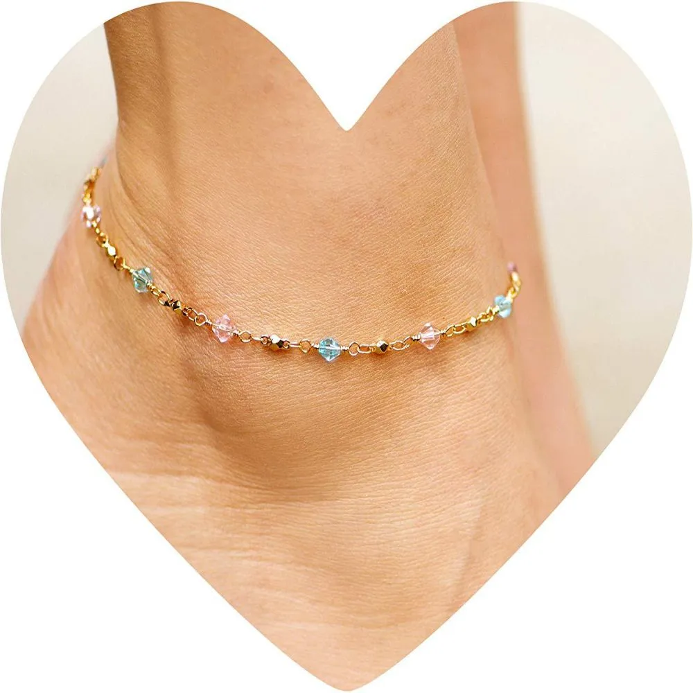 Anklet, Blue and Pink Stones