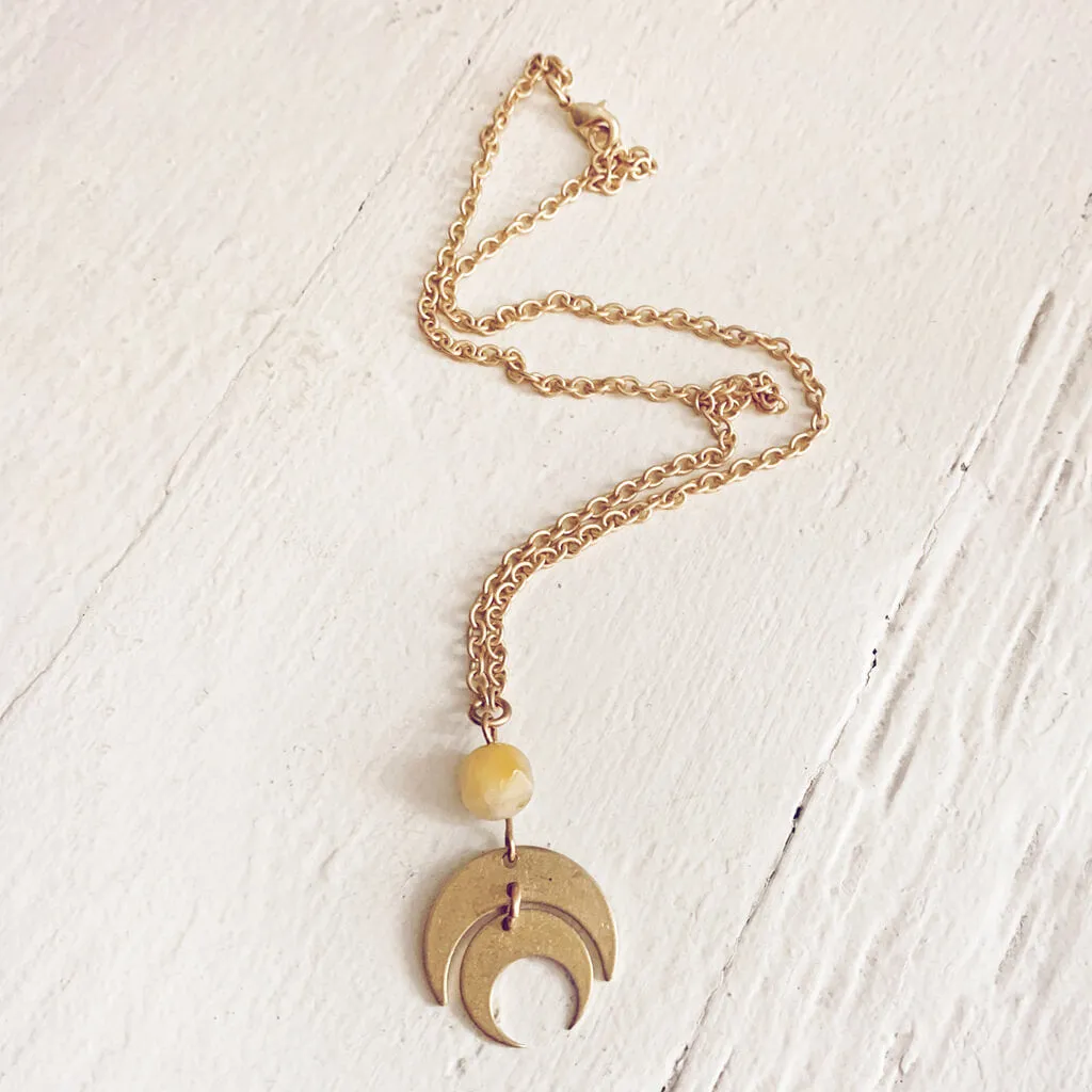 apollo and artemis // double crescent moon necklace - with topaz jade or moonstone