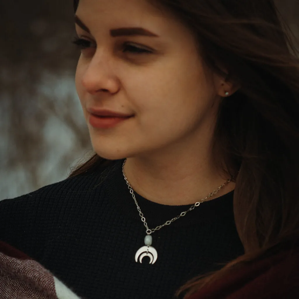 apollo and artemis // double crescent moon necklace - with topaz jade or moonstone