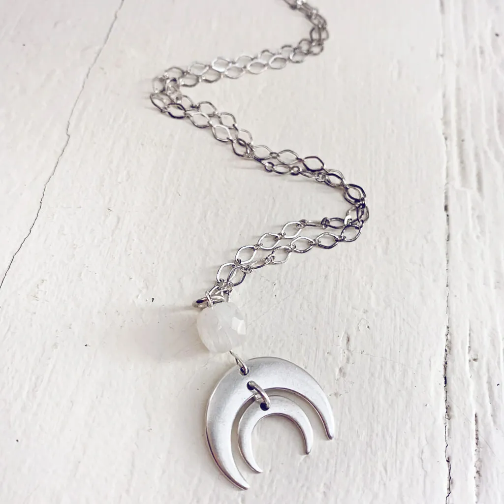 apollo and artemis // double crescent moon necklace - with topaz jade or moonstone