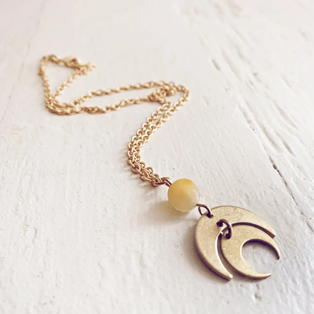 apollo and artemis // double crescent moon necklace - with topaz jade or moonstone