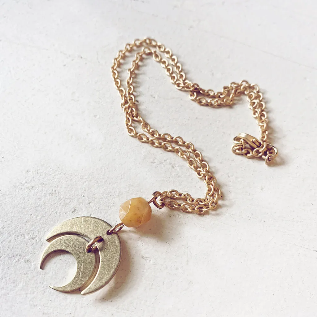 apollo and artemis // double crescent moon necklace - with topaz jade or moonstone