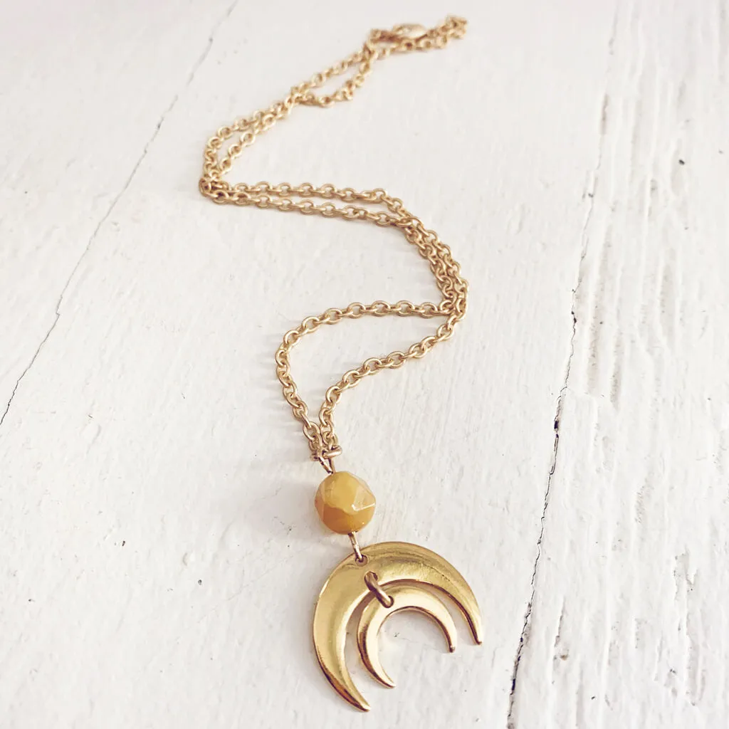 apollo and artemis // double crescent moon necklace - with topaz jade or moonstone