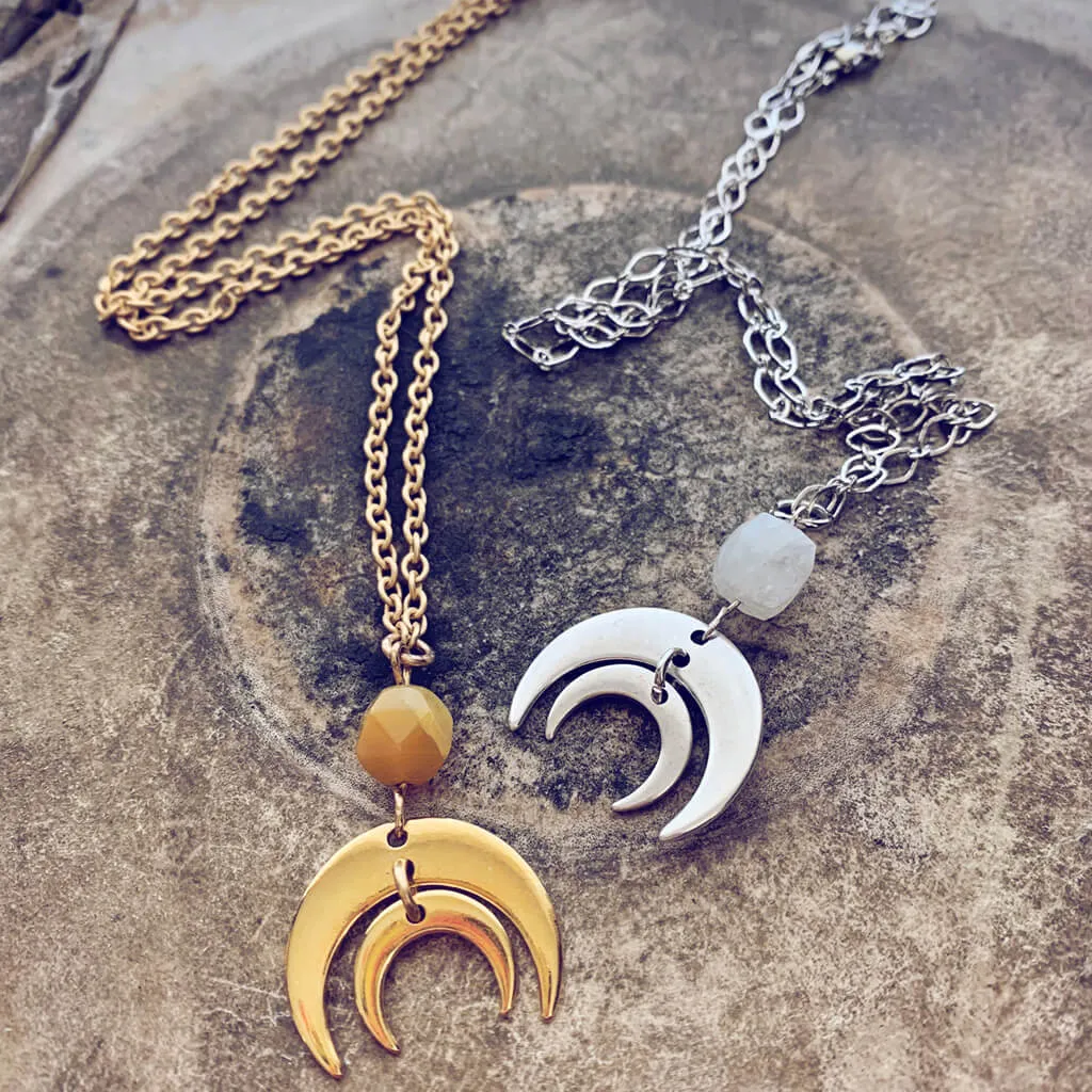 apollo and artemis // double crescent moon necklace - with topaz jade or moonstone