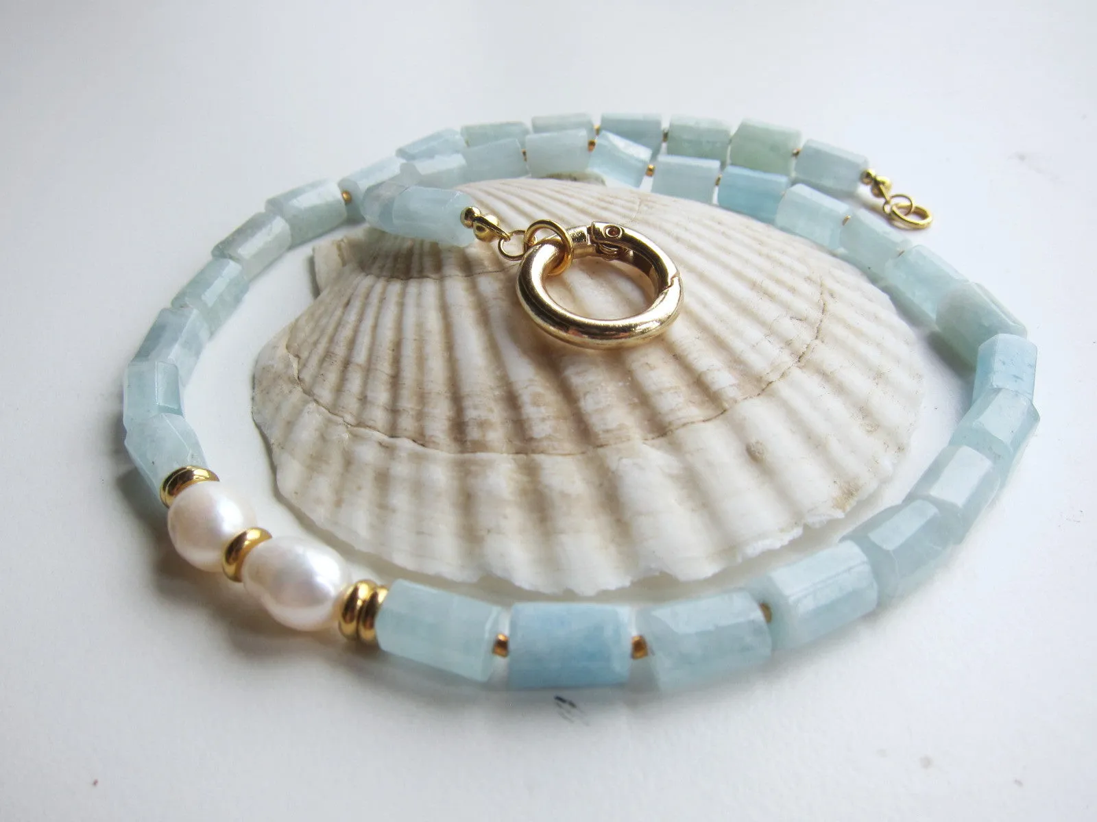 Aquamarine and Baroque Freshwater Pearl Statement Necklace