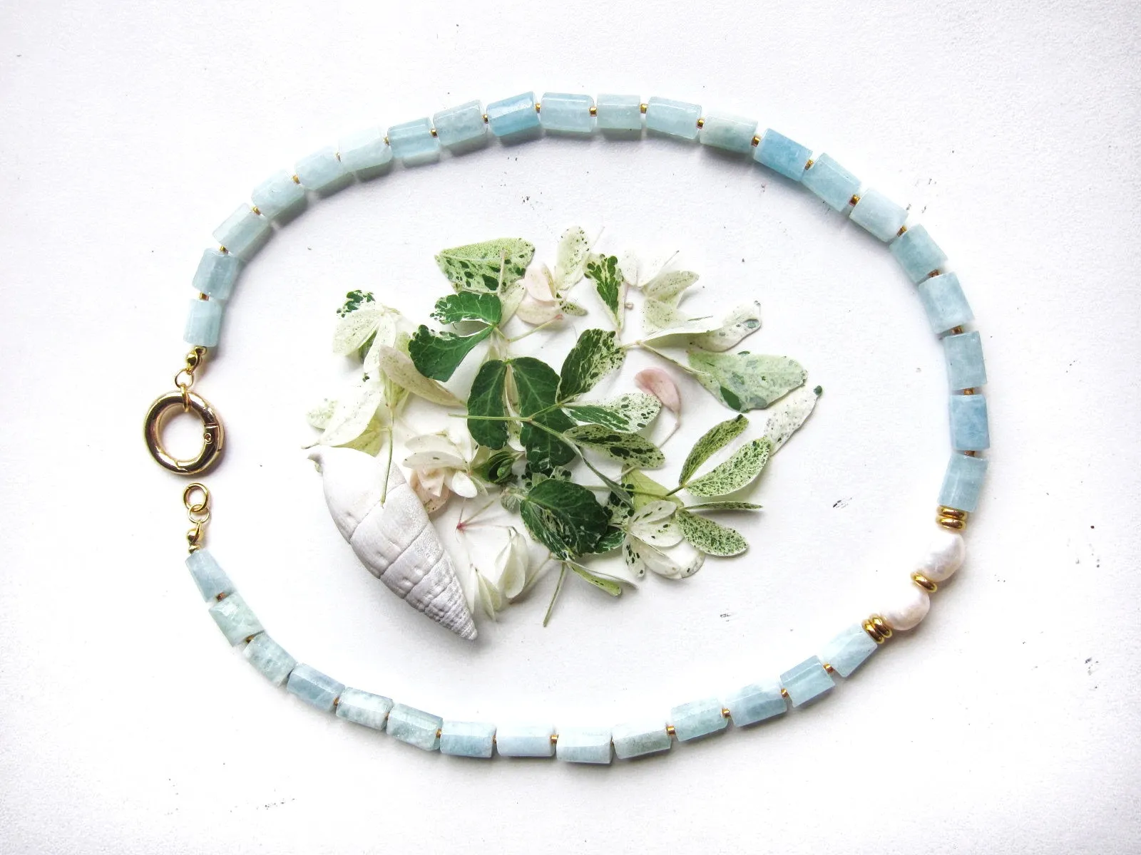 Aquamarine and Baroque Freshwater Pearl Statement Necklace