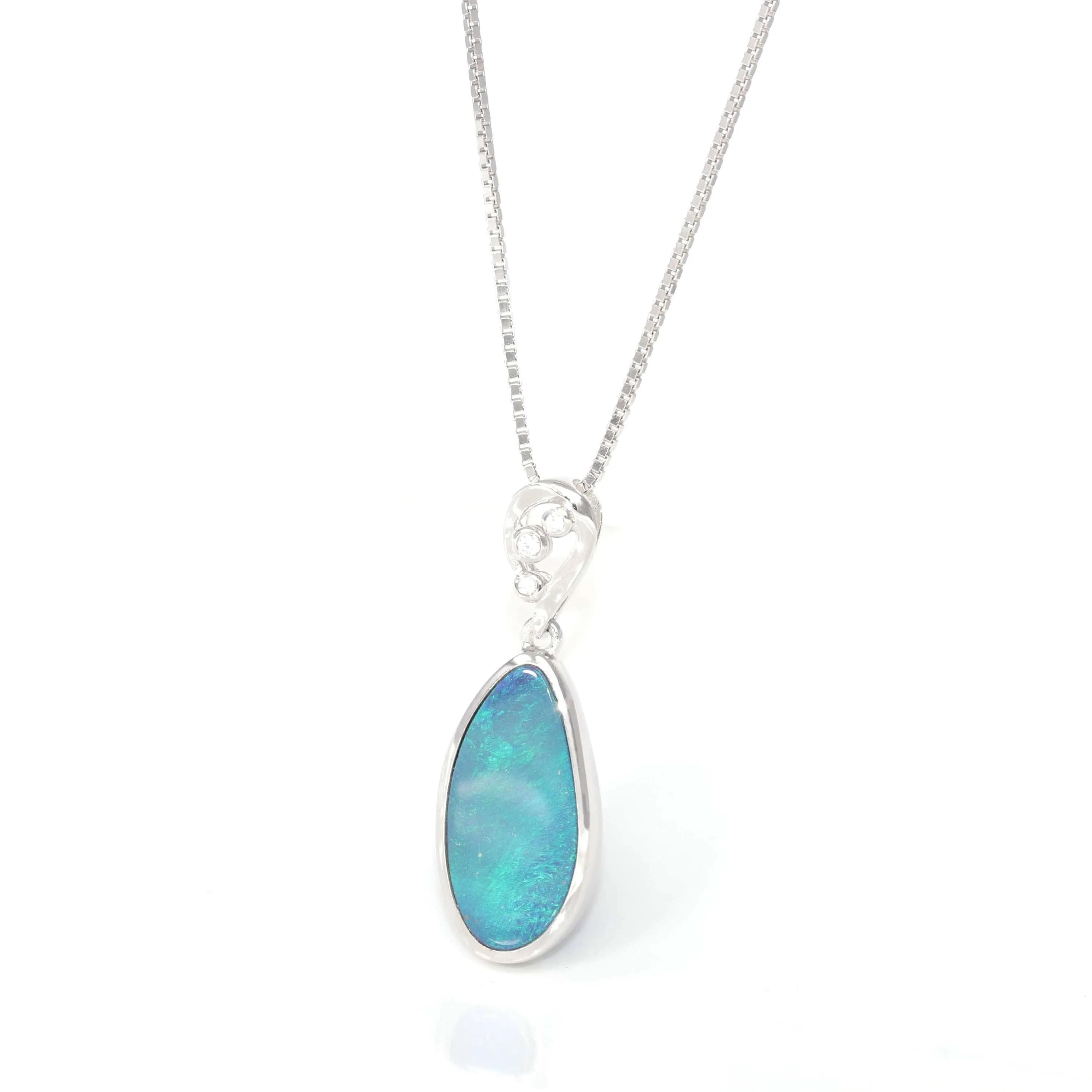 Baikalla? Sterling Silver Freeform Australian Blue Opal Bezel Set Necklace