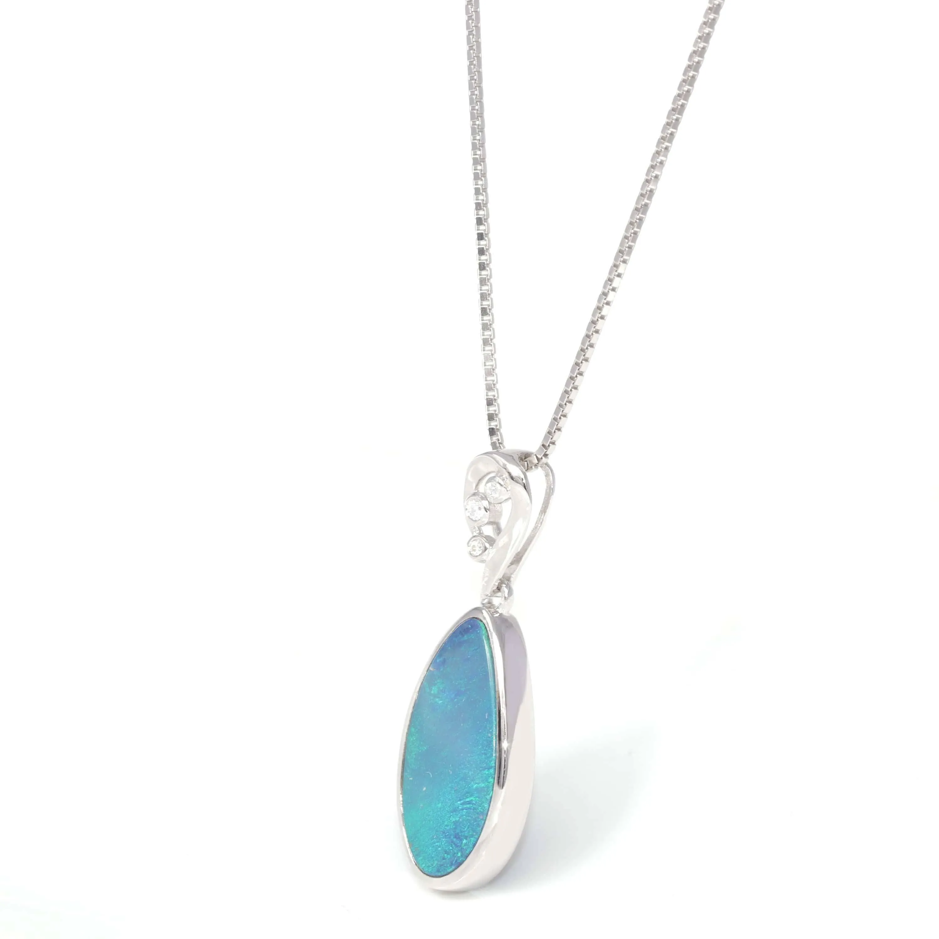 Baikalla? Sterling Silver Freeform Australian Blue Opal Bezel Set Necklace