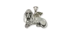 Basset Hound Angel Pendant Jewelry Sterling Silver Handmade Dog Pendant BAS4-AP