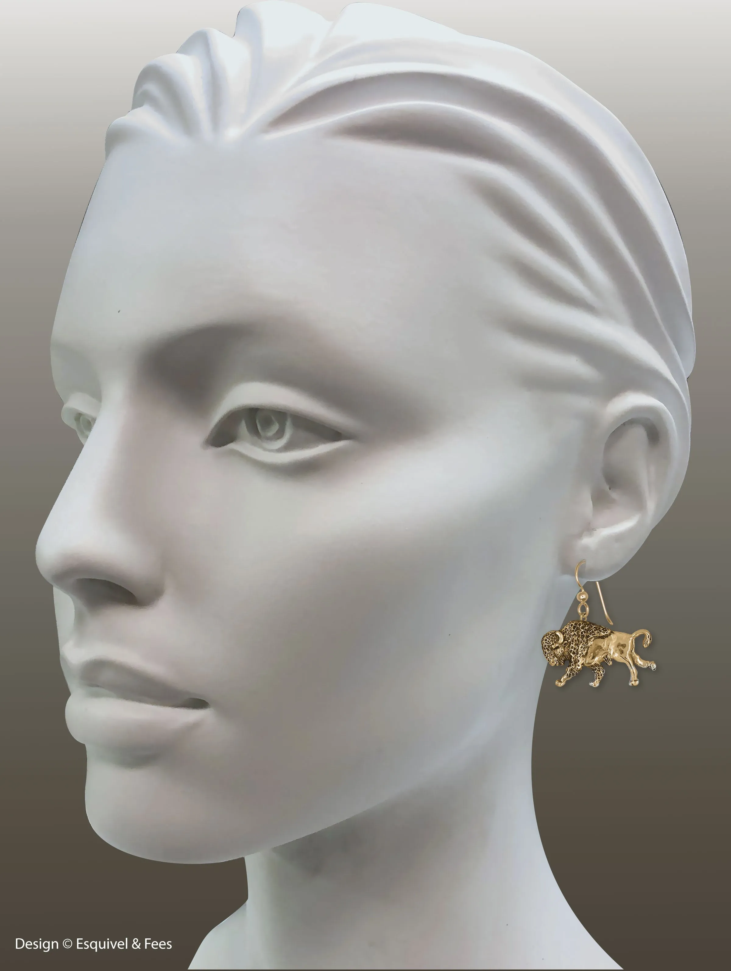 Bison Earrings 14k Gold Vermeil Handmade Buffalo And Bison Jewelry  UBS1-EVM