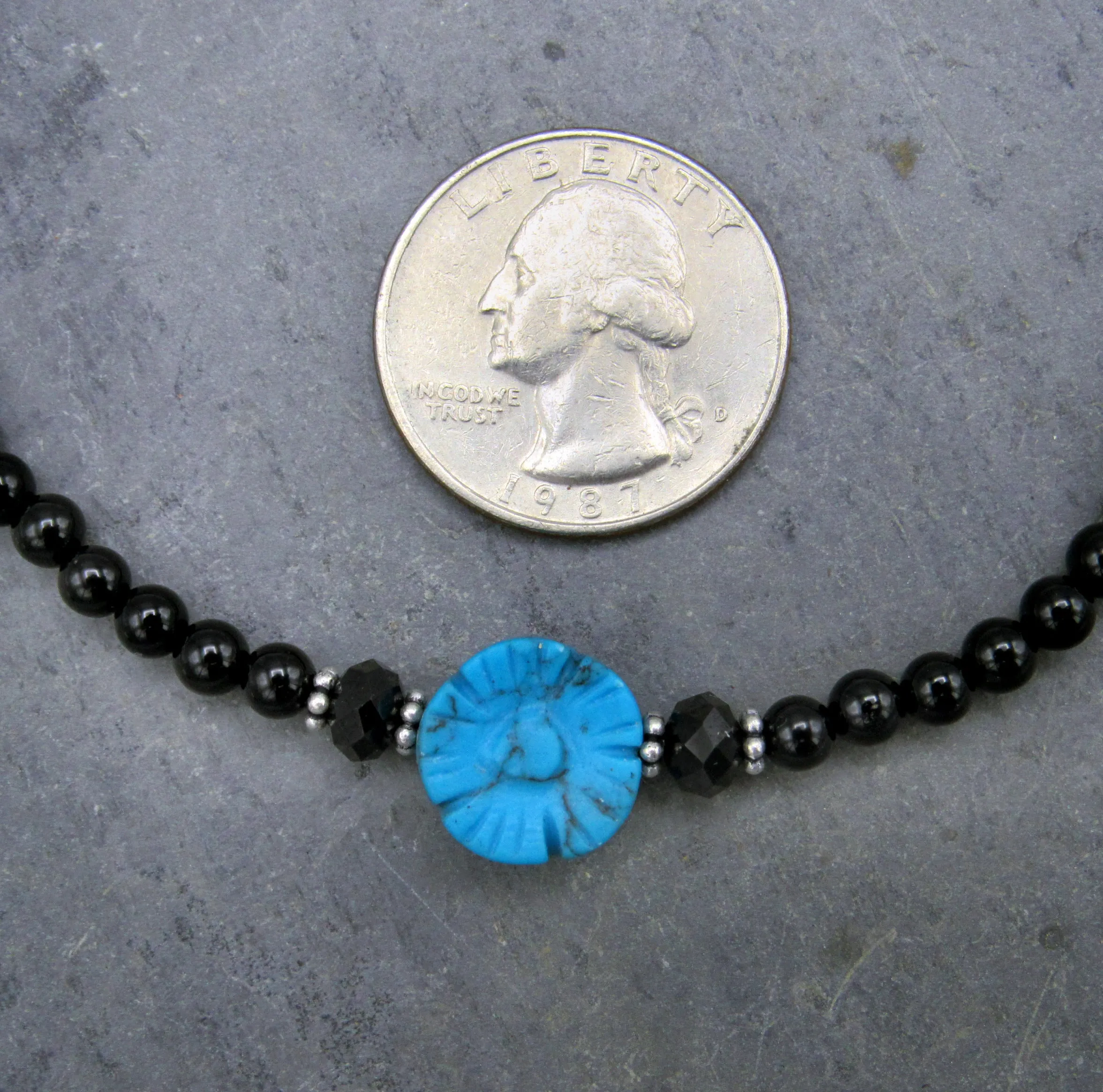 Blue Flower gemstone With Onyx and Black Spinel Anklet