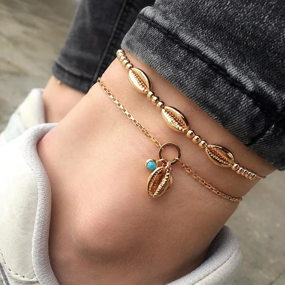 Bohemian Seashell Heart Anklet