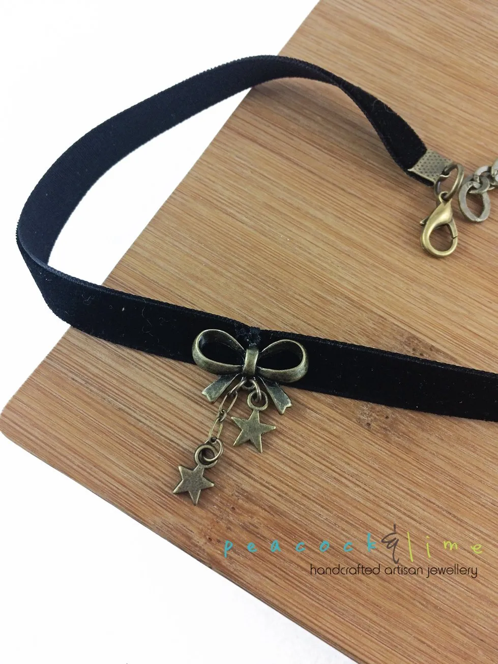 boho black velvet ribbon choker with bow and star charms