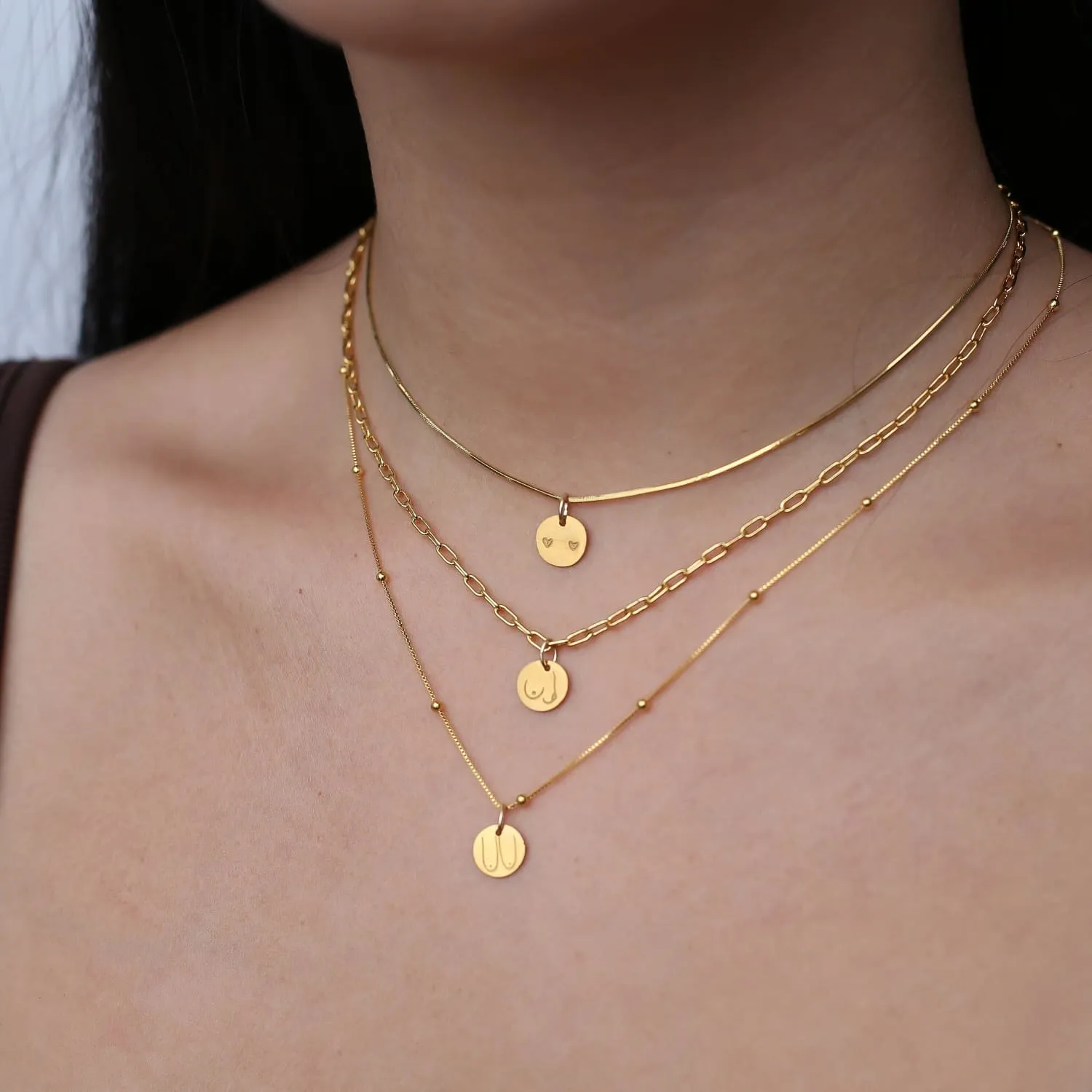 Boobs Gold Medallion Necklace · Gold Fill Snake Chain Choker · New Beginnings Gift for Her · Breast Cancer Awareness · ALL PROCEEDS DONATED*