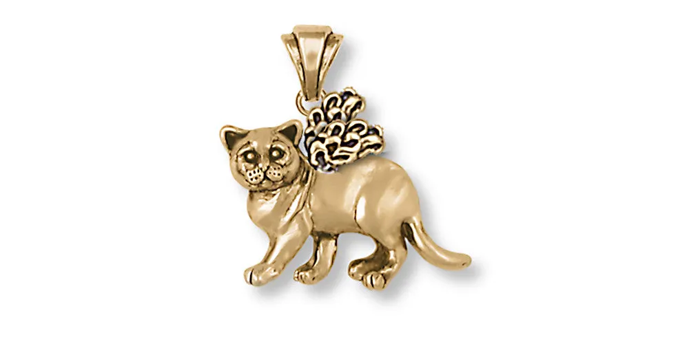 British Shorthair Angel Pendant Jewelry 14k Yellow Gold Vermeil Handmade Cat Pendant BRS1-APVM