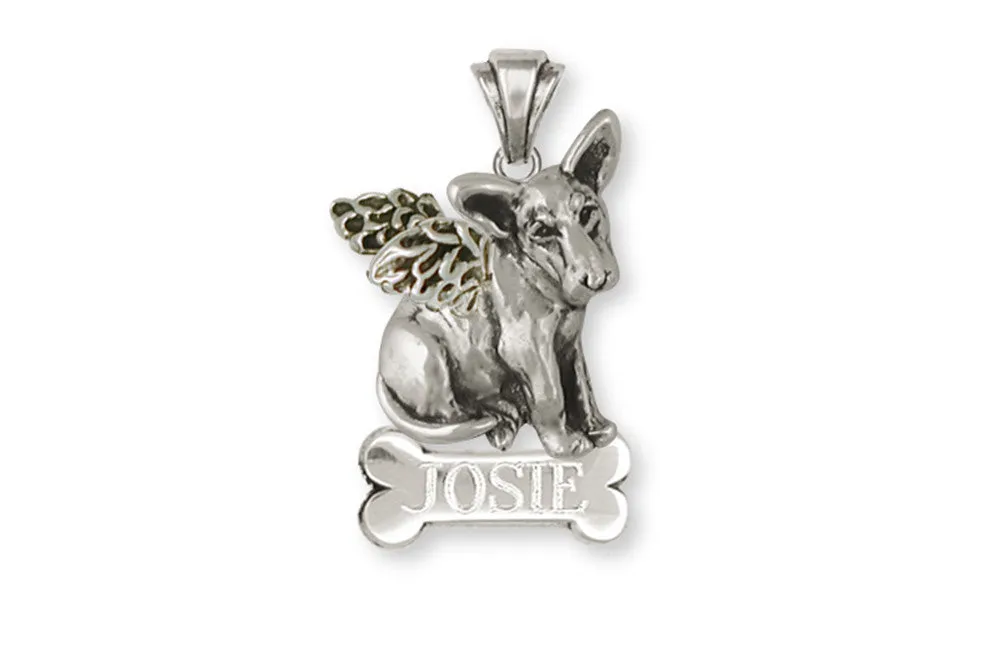 Bull Terrier Angel Pendant Handmade Sterling Silver Dog Jewelry BU7-ANP