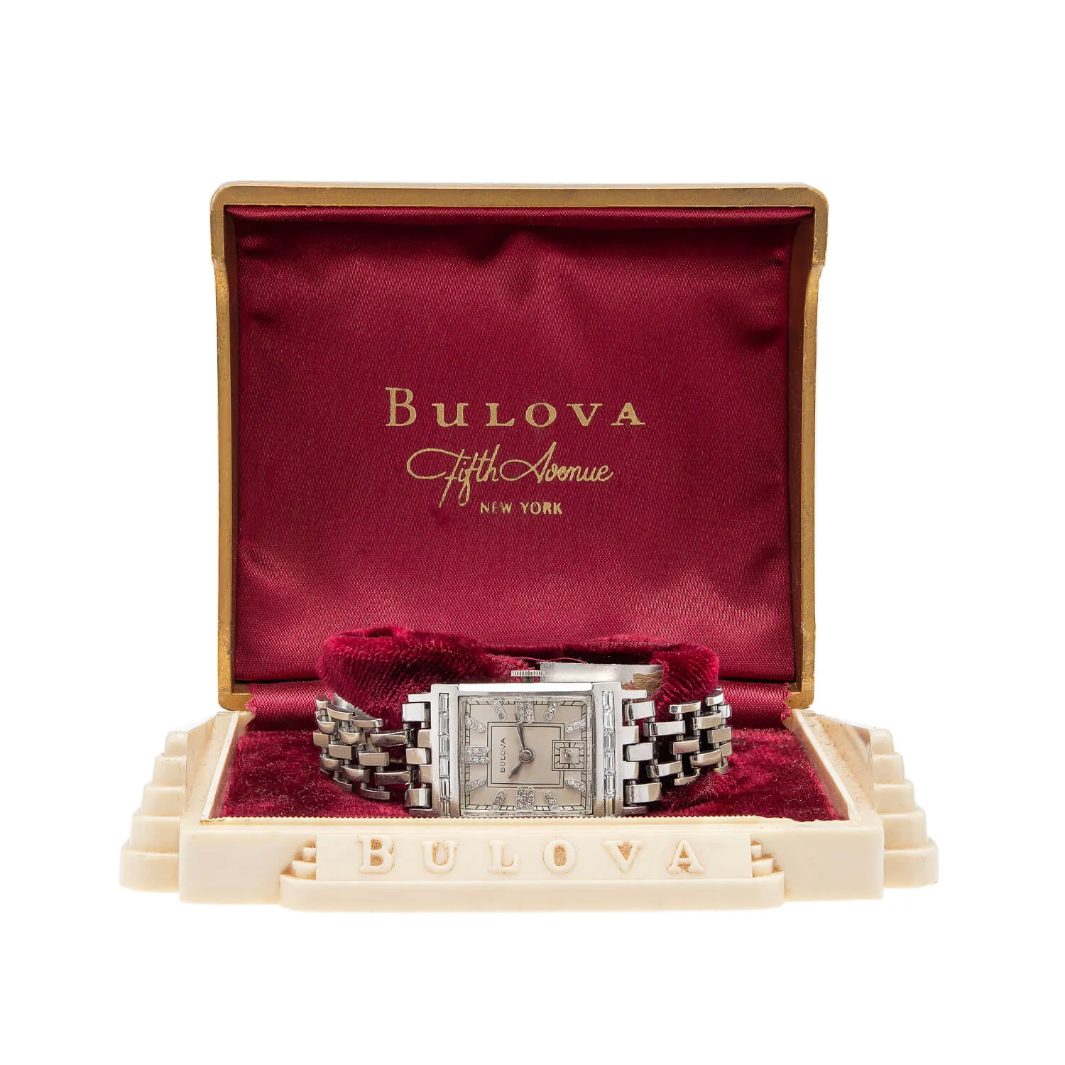 BULOVA Retro Platinum   Diamond Watch with Original Box