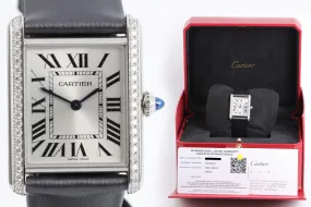 Cartier Tank W4TA0017 Stainless Steel 34mm Ladies Watch (Factory Diamonds)